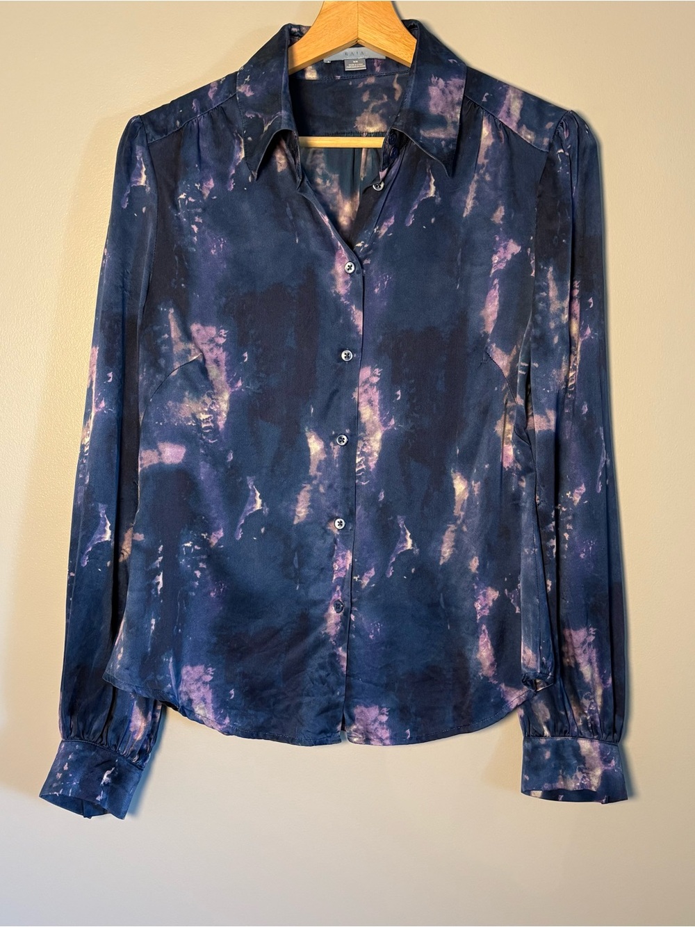 BAIA 100% Silk Abstract Printed Navy Blouse size medium